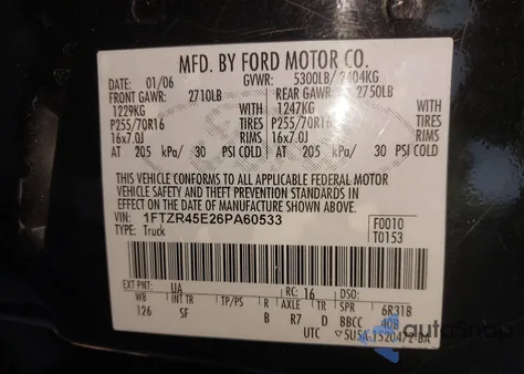 2006 Ford Ranger Fx4 Level Ii/Fx4 Off-Road/Sport/Xlt из США, поврежденный, VIN 1FTZR45E26PA60533